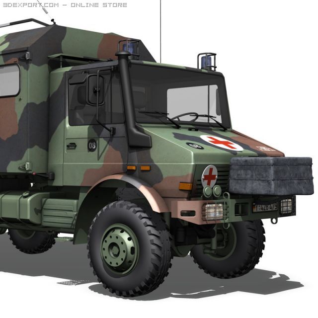 mercedes benz unimog u1300l  ambulance Modello 3D .c4d .max .obj .3ds .fbx .stl .blend 