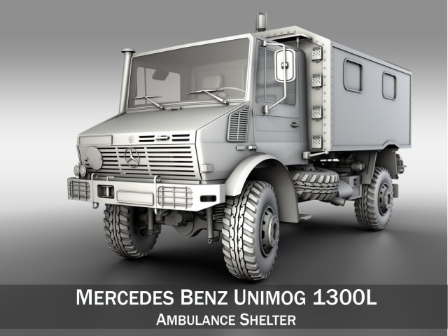 mercedes benz unimog u1300l - ambulance trailer Modello 3D .c4d .max .obj .3ds .fbx .stl .blend 