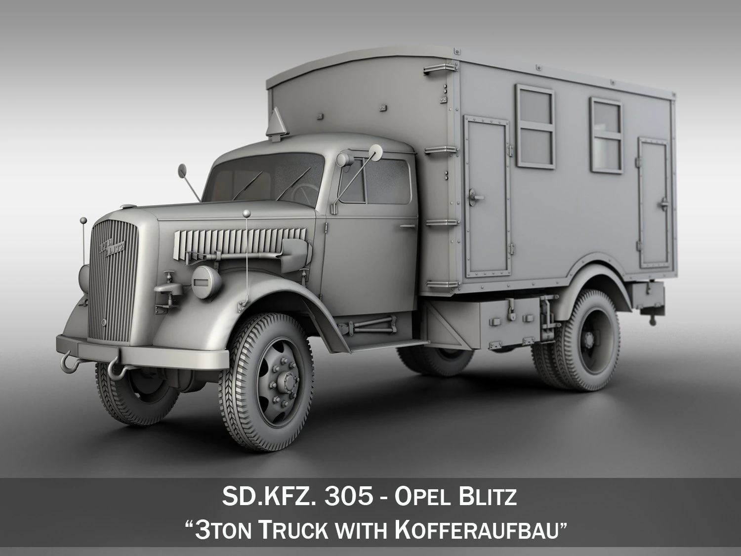 opel blitz - cami&oacute;n 3t con kofferaufbau Modelo 3D .c4d .max .obj .3ds .fbx .stl .blend 