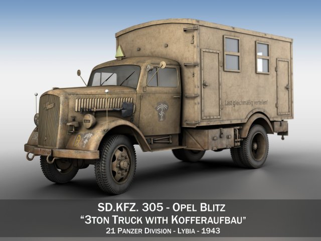 opel blitz - 3t cargo truck with kofferaufbau- 21 pzdiv Modelo 3D .c4d .max .obj .3ds .fbx .stl .blend 