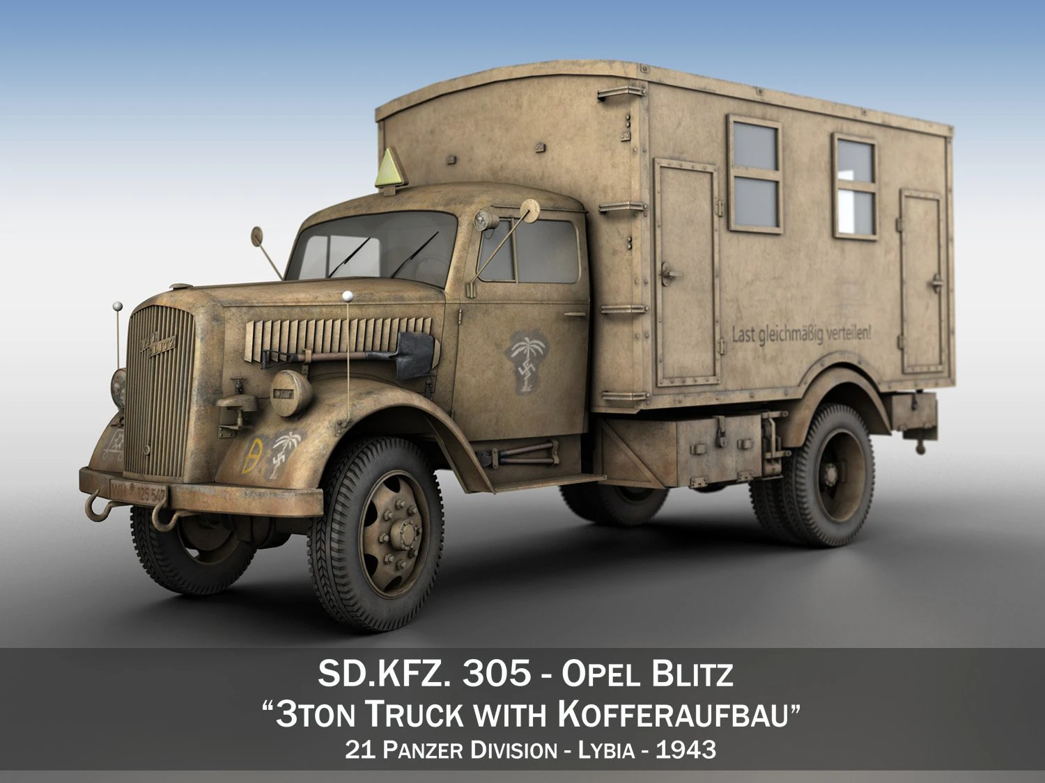 opel blitz - 3t cargo truck with kofferaufbau- 21 pzdiv 3D Model .c4d .max .obj .3ds .fbx .stl .blend 