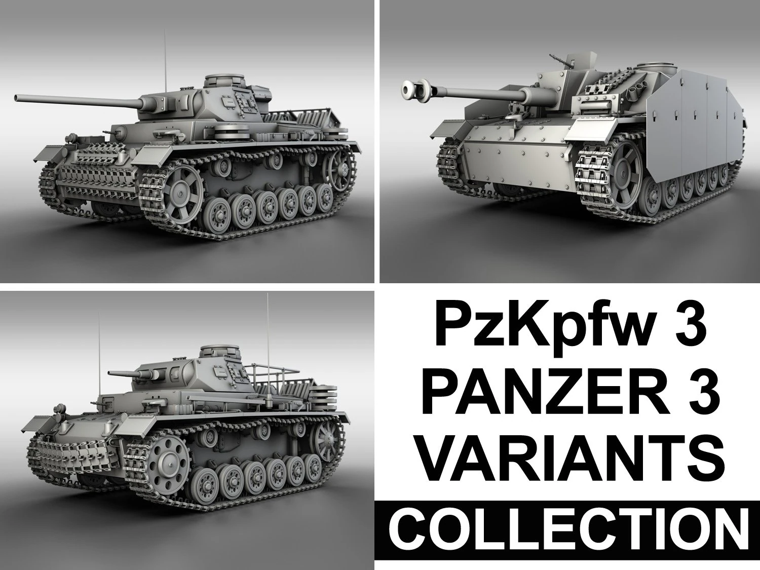 panzerkampfwagen 3 - panzer 3 - collezione Modello 3D .c4d .max .obj .3ds .fbx .stl .blend 