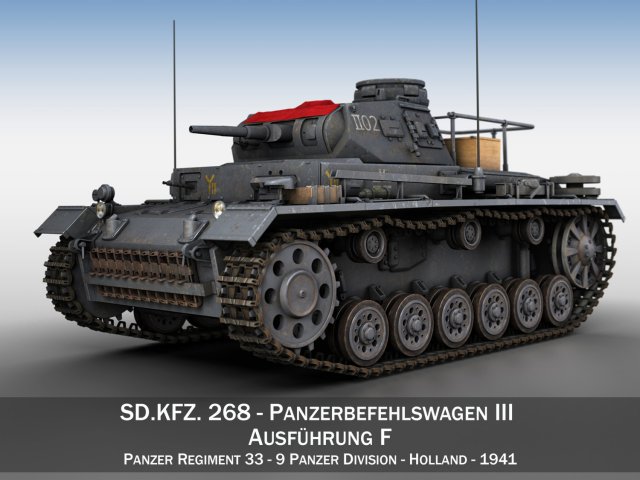 sdkfz 267 pzbefwg iii - ausf f - 9 pzdiv 3D Model .c4d .max .obj .3ds .fbx .stl .blend 