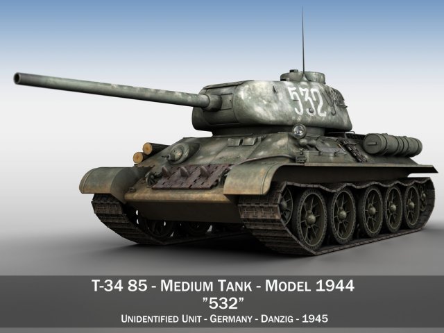 t-34 85 - soviet medium tank - 532 3D Model .c4d .max .obj .3ds .fbx .stl .blend 