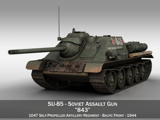 su-85 - 843 - soviet self-propelled 3Dモデル .c4d .max .obj .3ds .fbx .stl .blend 