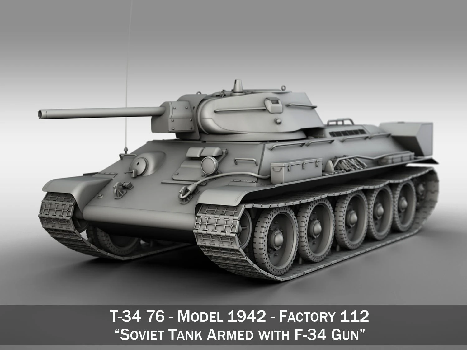 t-34-76 - model 1942 - factory 112 - soviet medium tank 3D Model .c4d .max .obj .3ds .fbx .stl .blend 
