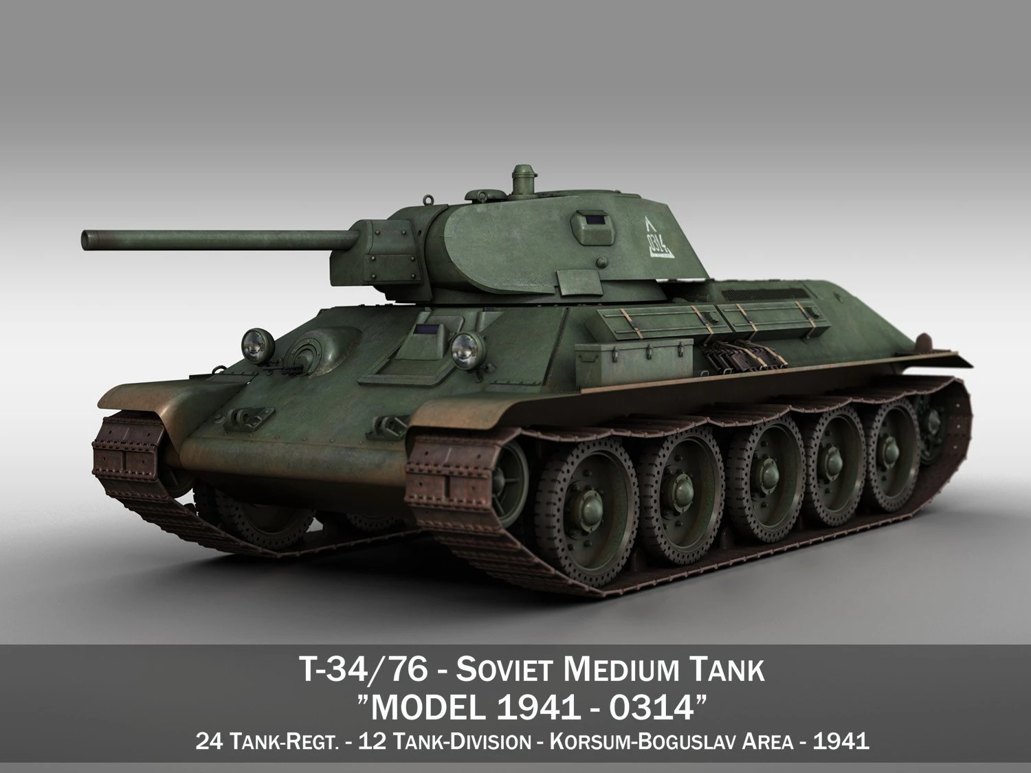 t-34-76 - model 1941 -soviet medium tank - 0314 3D Model .c4d .max .obj .3ds .fbx .stl .blend