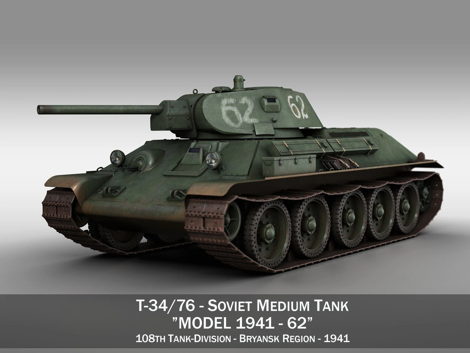 t-34-76 - model 1941 -soviet medium tank - 62 3D Model .c4d .max .obj .3ds .fbx .stl .blend 