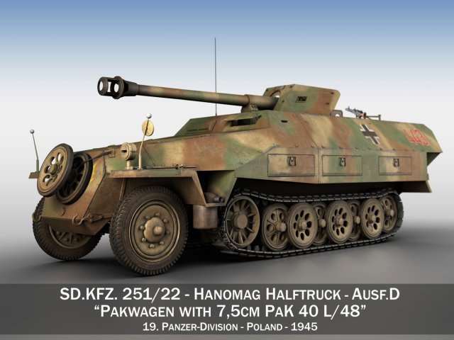 sdkfz 251 ausf d - pakwagen - 19 pzdiv Modelo 3D .c4d .max .obj .3ds .fbx .stl .blend 