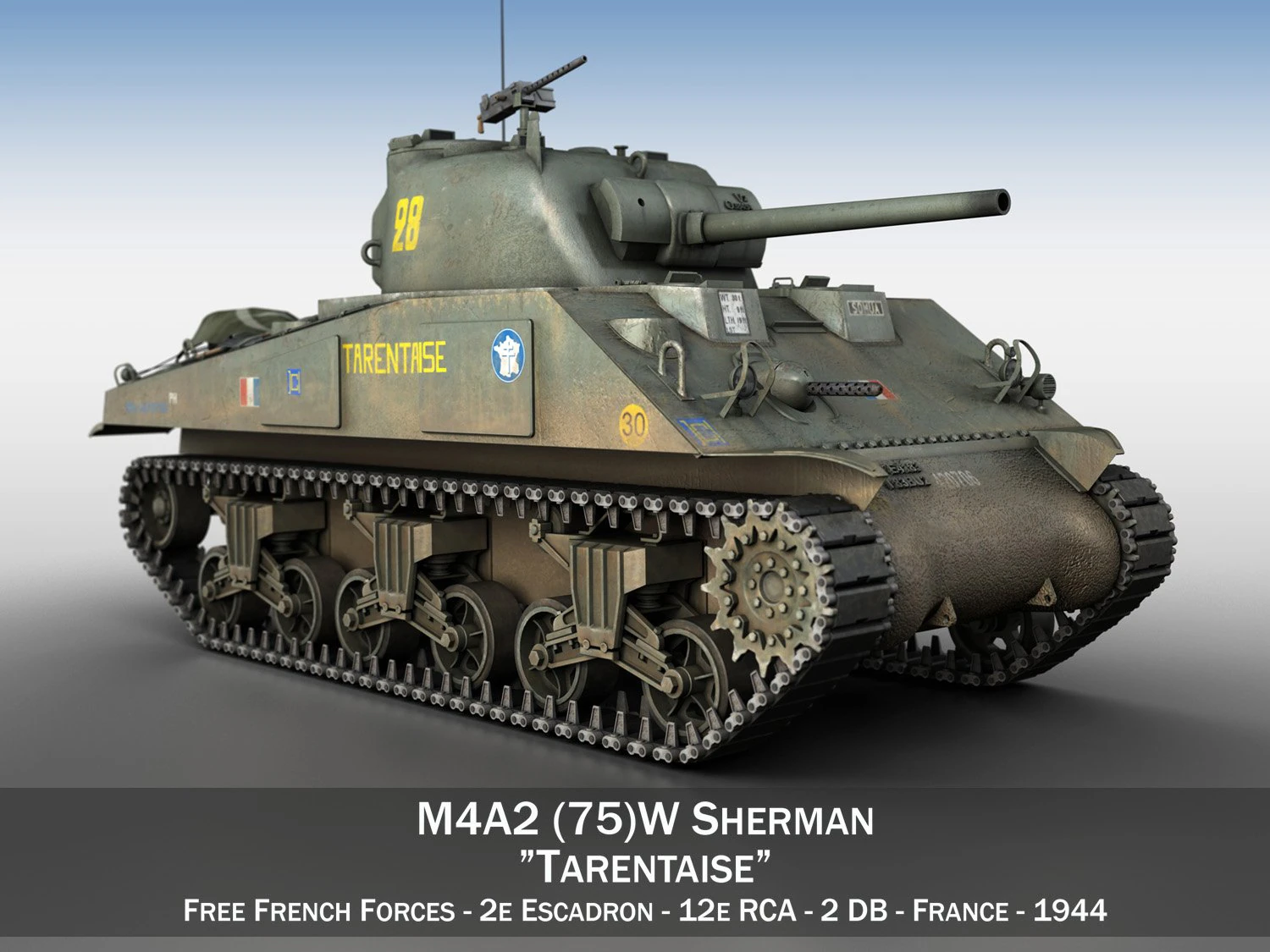 m4a2 sherman - tarentaise 3D Model .c4d .max .obj .3ds .fbx .stl .blend 
