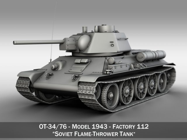 ot-34-76 - model 1943 - soviet flame-thrower tank 3D-Modell .c4d .max .obj .3ds .fbx .stl .blend 