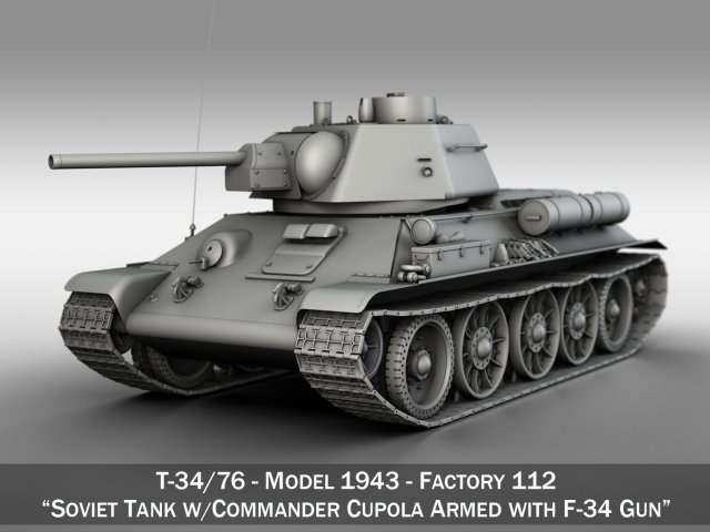 t-34-76 - model 1943 - factory 112 - soviet medium tank Model 3D .c4d .max .obj .3ds .fbx .stl .blend 