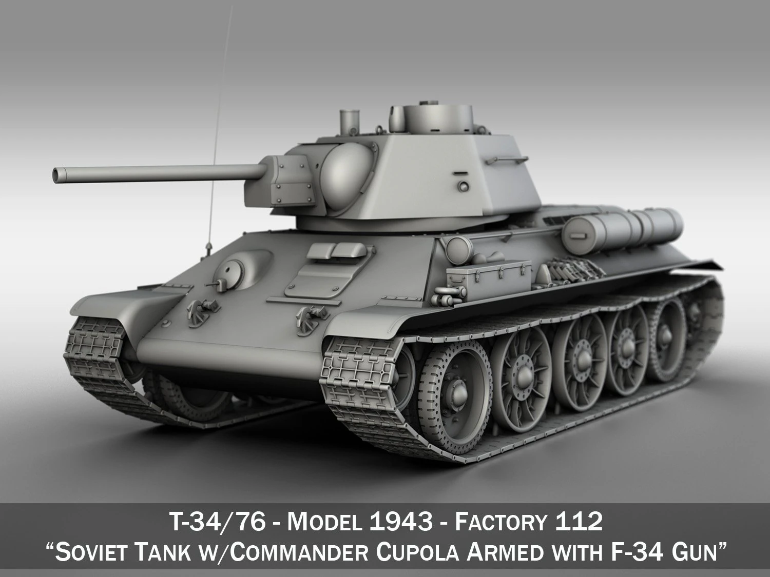 t-34-76 - model 1943 - factory 112 - soviet medium tank 3D Model .c4d .max .obj .3ds .fbx .stl .blend 