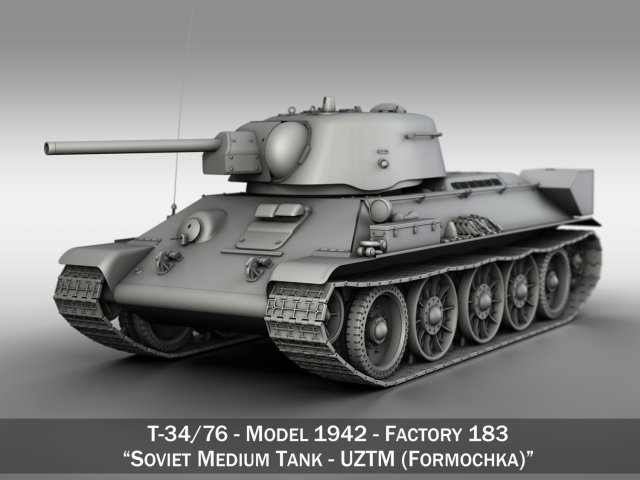 t-34-76 uztm - model 1942 - soviet medium tank Modelo 3D .c4d .max .obj .3ds .fbx .stl .blend 