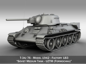 t-34-76 uztm - model 1942 - soviet medium tank 3D Model