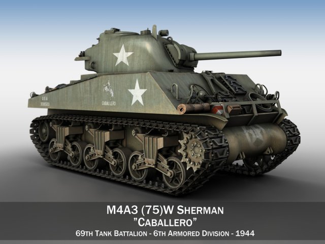 m4a3 75mm - sherman - caballero Modelo 3D .c4d .max .obj .3ds .fbx .stl .blend 