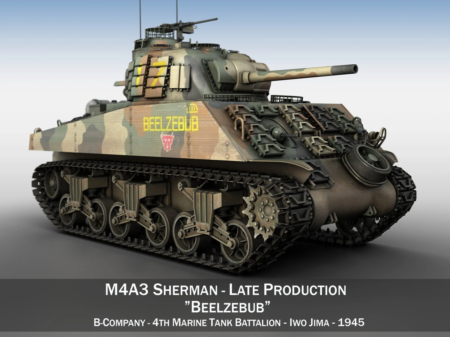 m4a3 sherman - beelzebub 3D Model .c4d .max .obj .3ds .fbx .stl .blend 
