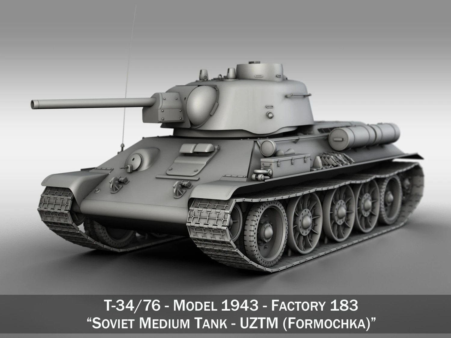 t-34-76 uztm - model 1943 - soviet medium tank 3D Model .c4d .max .obj .3ds .fbx .stl .blend 