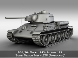 t-34-76 uztm - model 1943 - soviet medium tank 3D Models