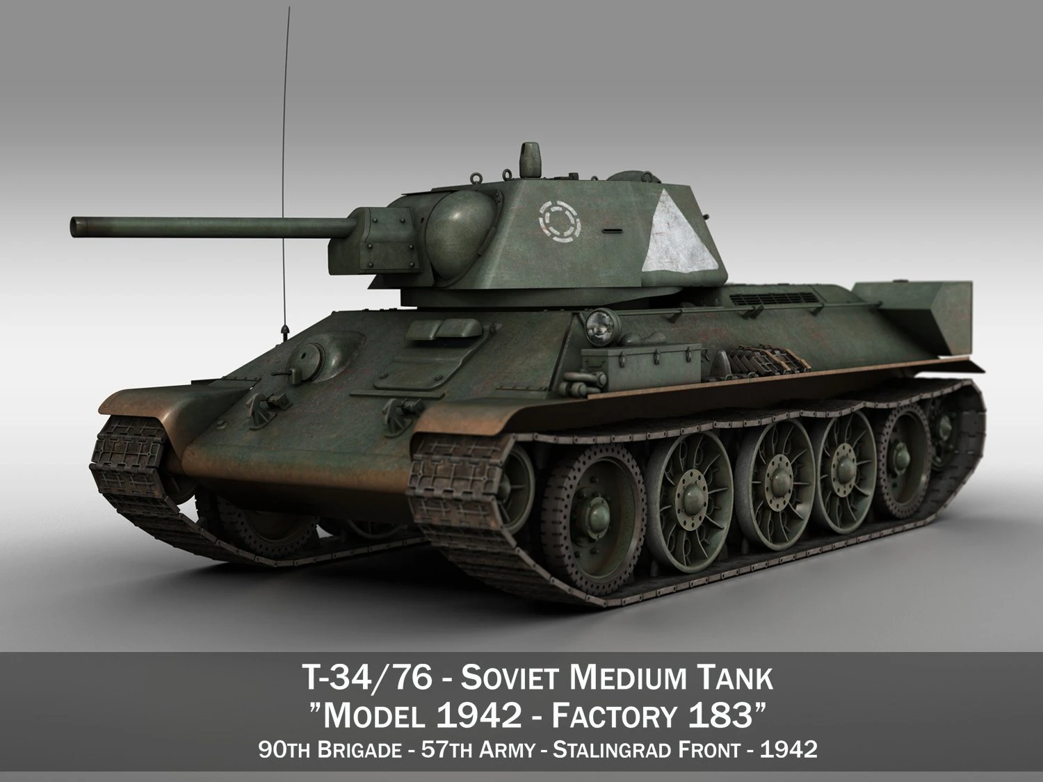 t-34-76 - model 1942 - soviet medium tank - 57 army 3D Model .c4d .max .obj .3ds .fbx .stl .blend