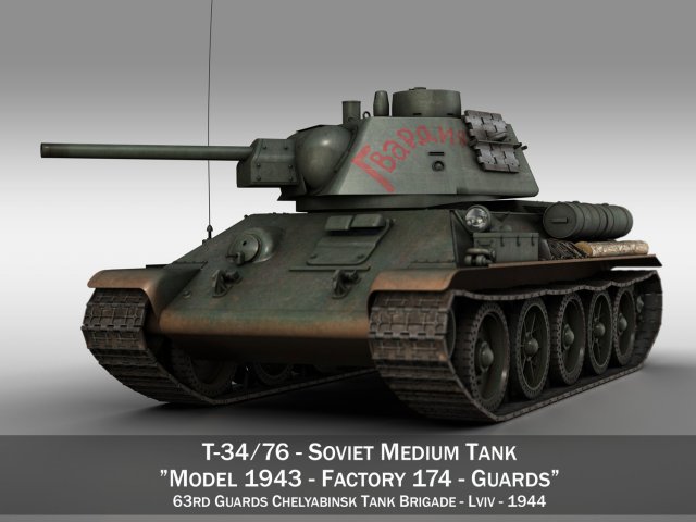 t-34-76 - model 1943 - soviet medium tank - guards 3D-Modell .c4d .max .obj .3ds .fbx .stl .blend 