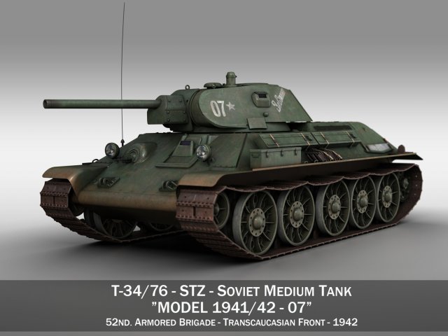 t-34-76 - model 1941 - soviet medium tank - 07 3D Model .c4d .max .obj .3ds .fbx .stl .blend 
