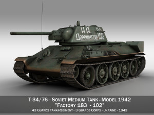 t-34-76 - model 1942 - soviet medium tank - 102 3D Model