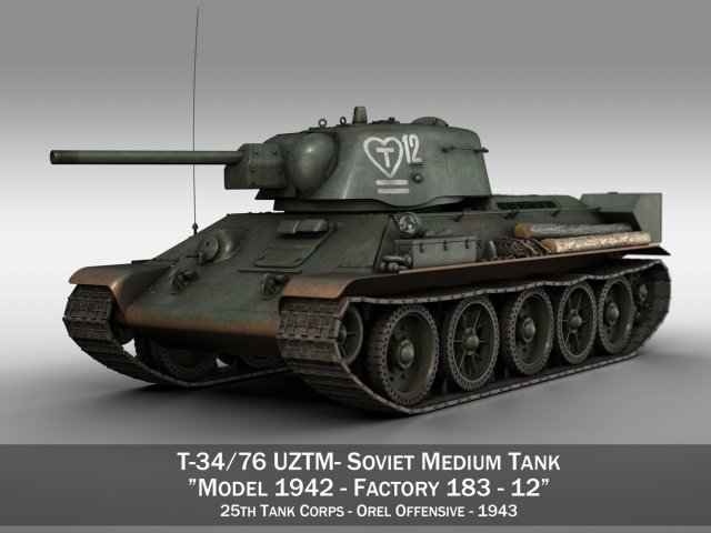 t-34-76 uztm - model 1942 - soviet tank - 12 Modelo 3D .c4d .max .obj .3ds .fbx .stl .blend 