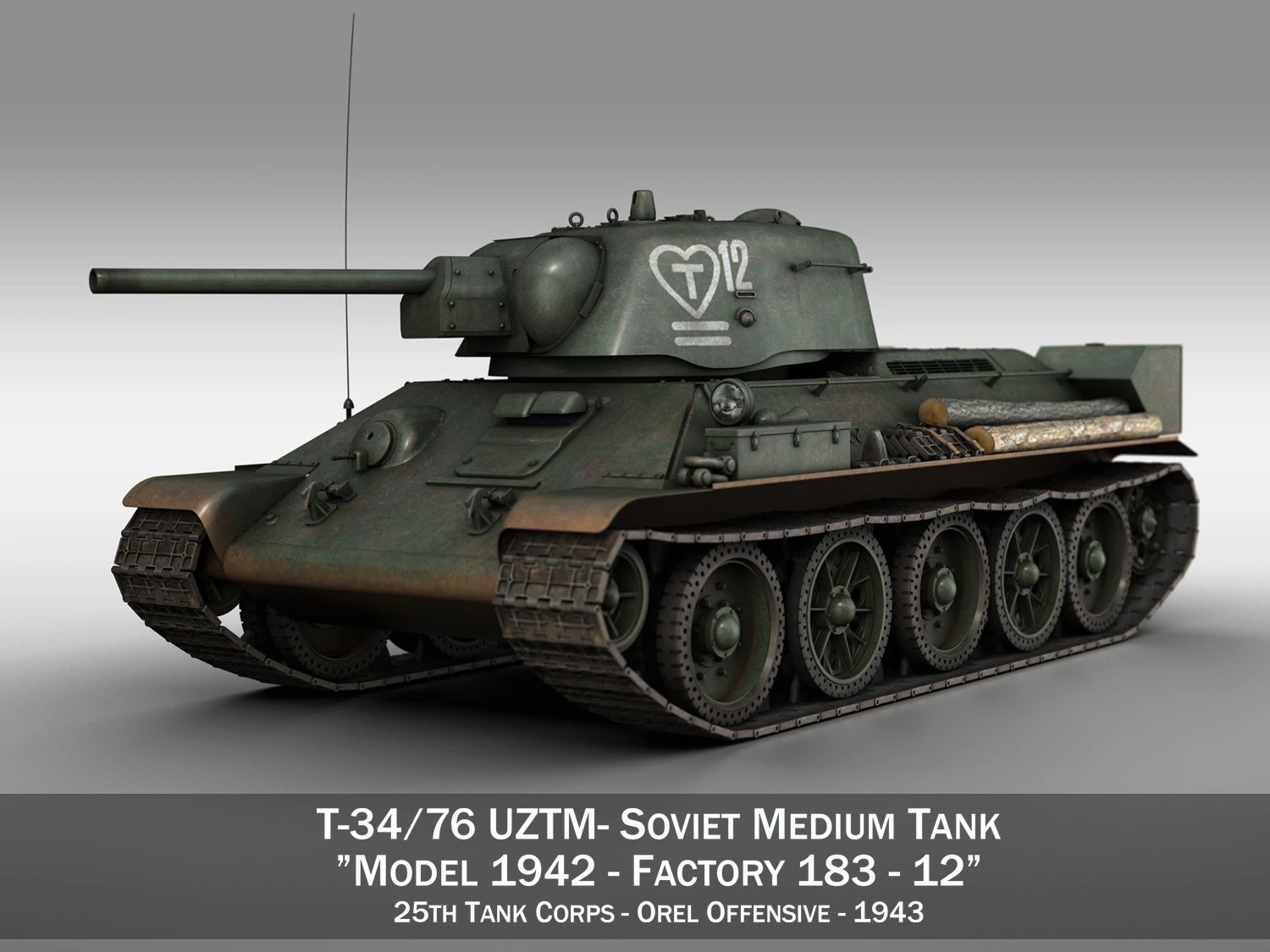 t-34-76 uztm - model 1942 - soviet tank - 12 3D Model .c4d .max .obj .3ds .fbx .stl .blend 