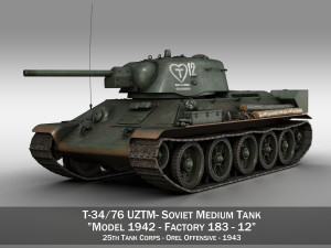t-34-76 uztm - model 1942 - soviet tank - 12 3D Model