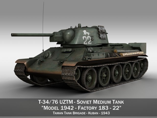 t-34-76 uztm - model 1942 - soviet tank - 22 Modèle 3D .c4d .max .obj .3ds .fbx .stl .blend 