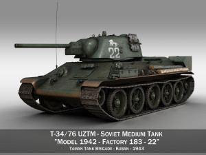 t-34-76 uztm - model 1942 - soviet tank - 22 3D Model