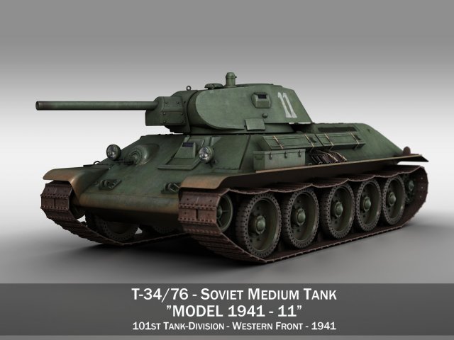 t-34-76 - model 1941 - soviet medium tank - 11 3D 模型 .c4d .max .obj .3ds .fbx .stl .blend 