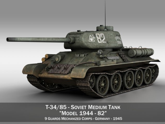t-34-85 - soviet medium tank - 82 Modello 3D .c4d .max .obj .3ds .fbx .stl .blend 