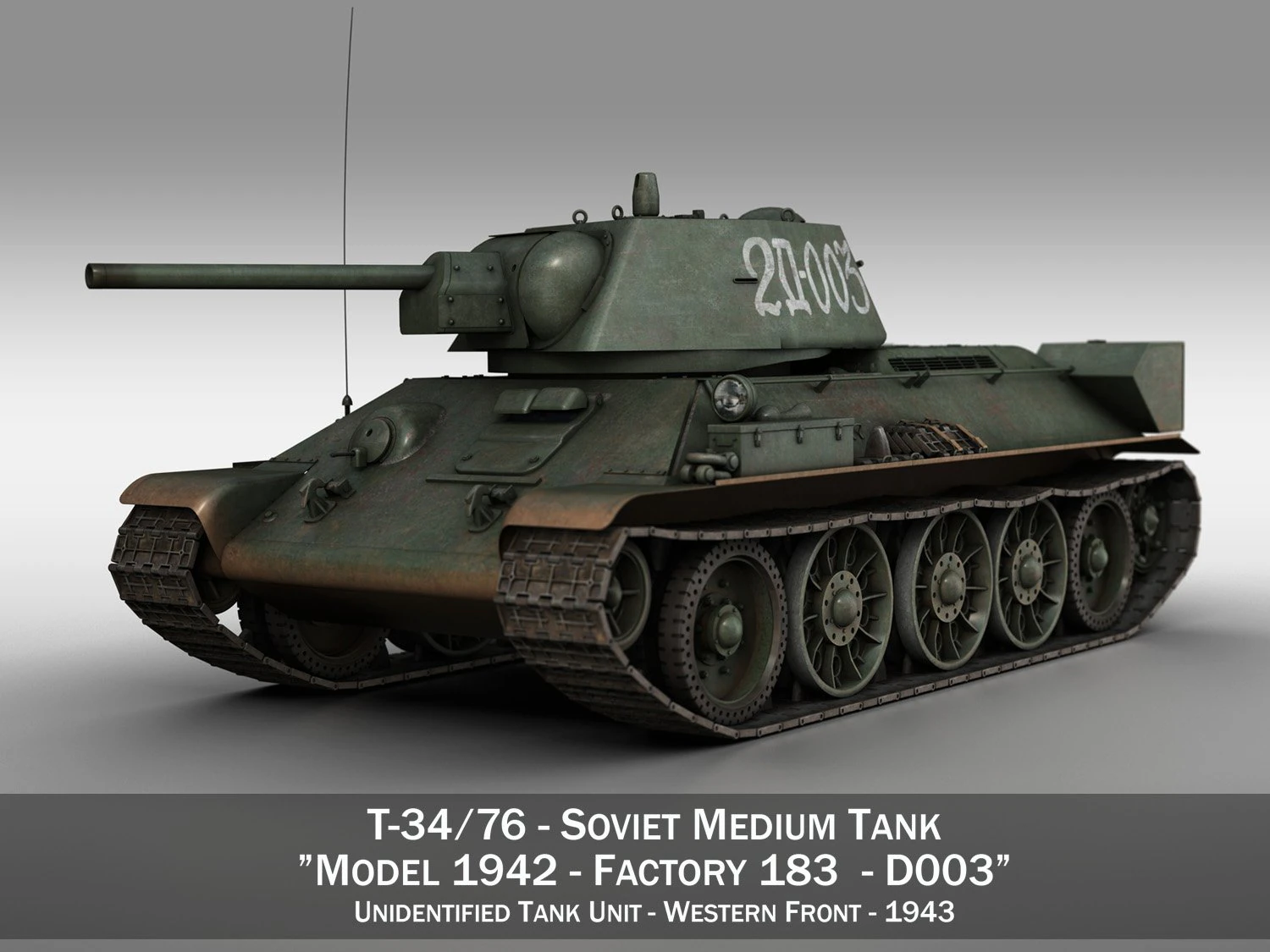 T-34-76 - model 1942 - soviet medium tank - d003 3D Model .c4d .max .obj .3ds .fbx .stl .blend 