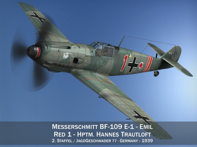 messerschmitt - bf-109 e - red 1 3D Model .c4d .max .obj .3ds .fbx .stl .blend 