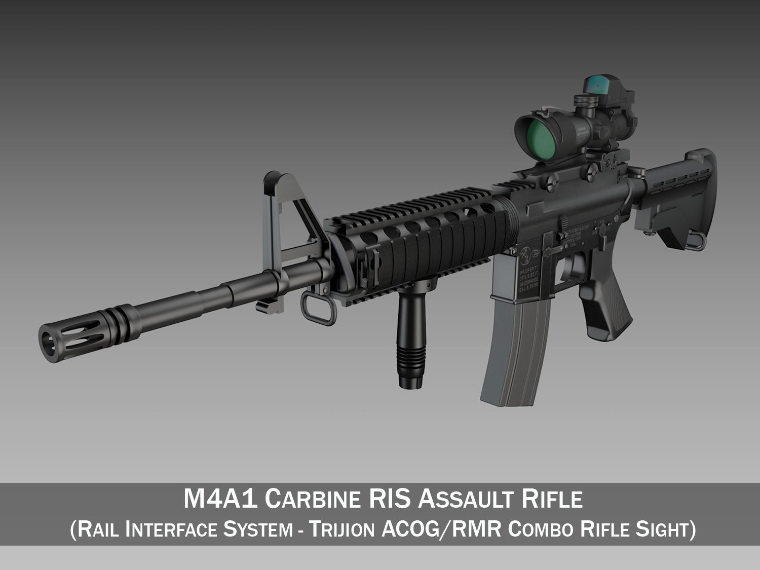 Colt M4A1 Sopmod ACOG 3D Model. 