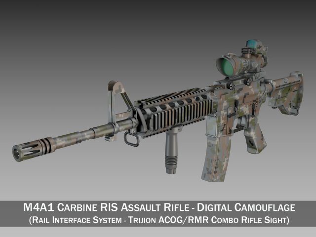 colt m4a1 sopmod acog camouflage Model 3D .c4d .max .obj .3ds .fbx .stl .blend 
