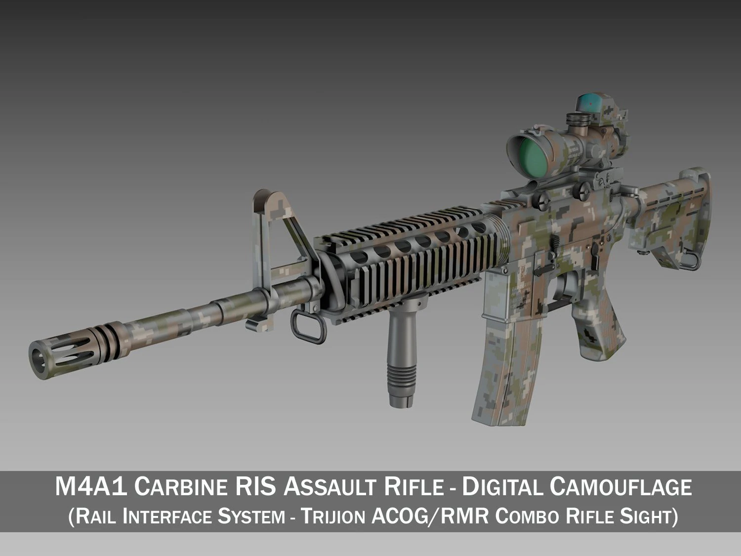 colt m4a1 sopmod acog camouflage 3D Model .c4d .max .obj .3ds .fbx .stl .blend 