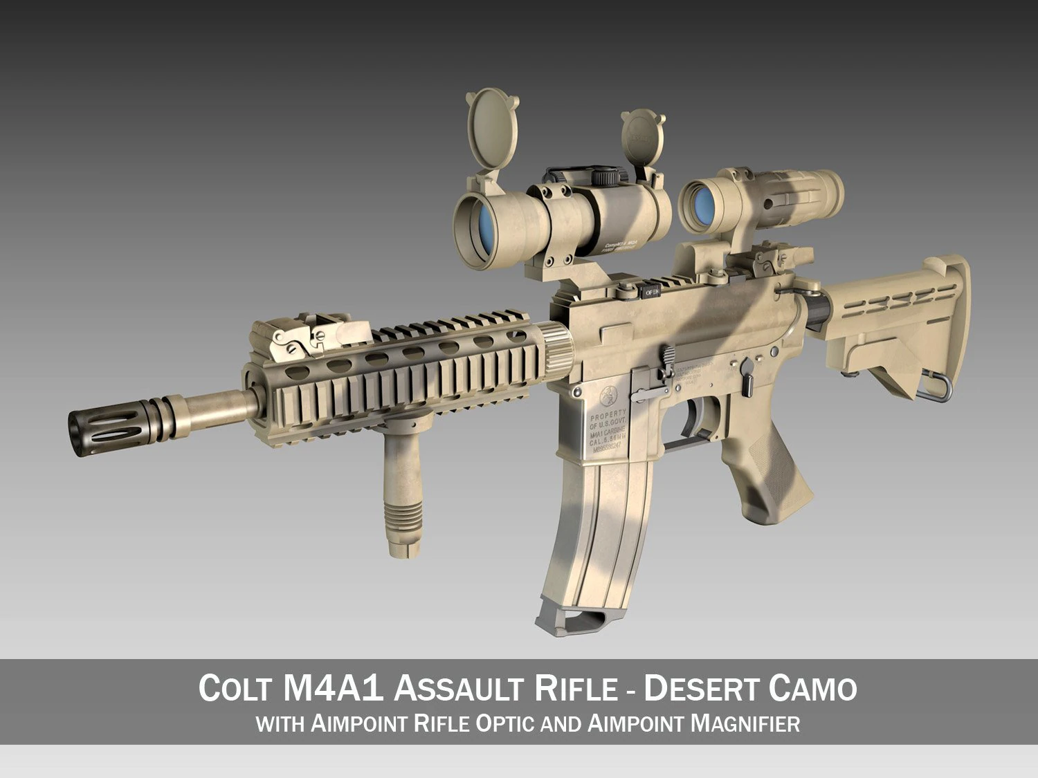 colt m4a1 sopmod aimpoint desert camo 3D Model .c4d .max .obj .3ds .fbx .stl .blend