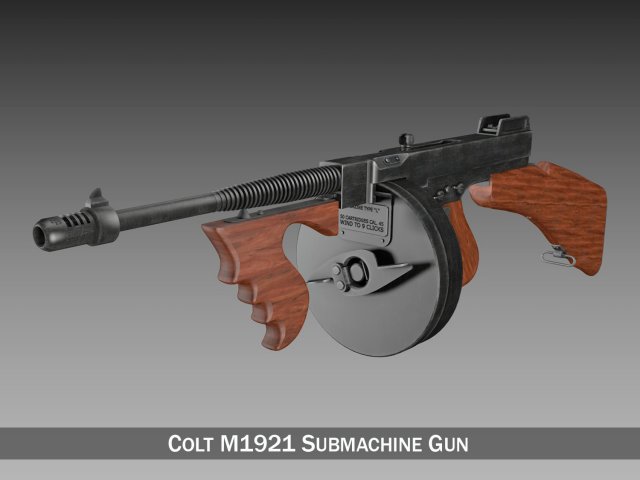 colt model1921 thompson submachine 3D Model .c4d .max .obj .3ds .fbx .stl .blend 