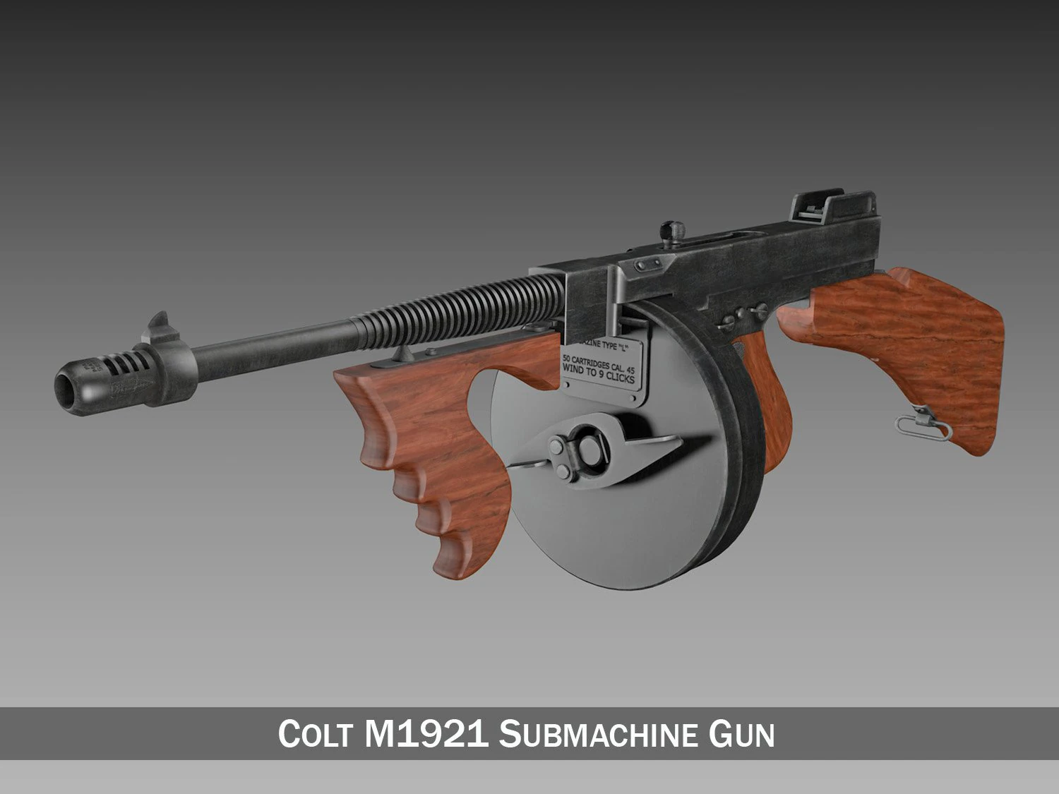 colt model1921 thompson submachine 3D Model .c4d .max .obj .3ds .fbx .stl .blend