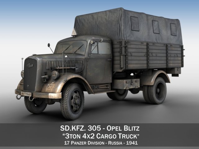opel blitz - 3t cargo truck - 17 pzdiv 3D Model .c4d .max .obj .3ds .fbx .stl .blend 