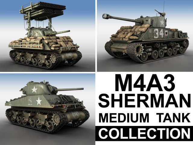 m4a3 sherman collection Modelo 3D .c4d .max .obj .3ds .fbx .stl .blend 