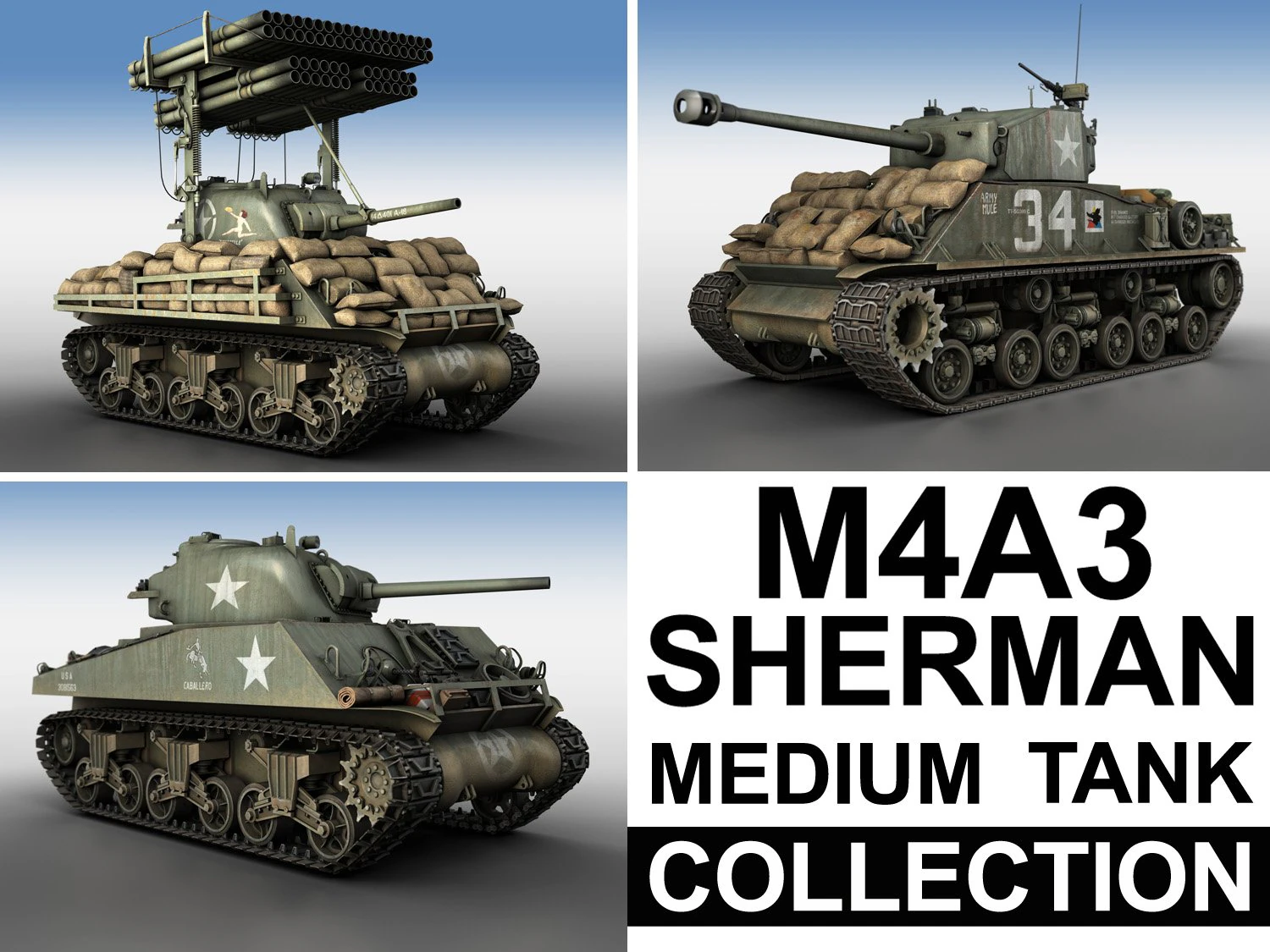 m4a3 sherman collection 3D Model .c4d .max .obj .3ds .fbx .stl .blend 