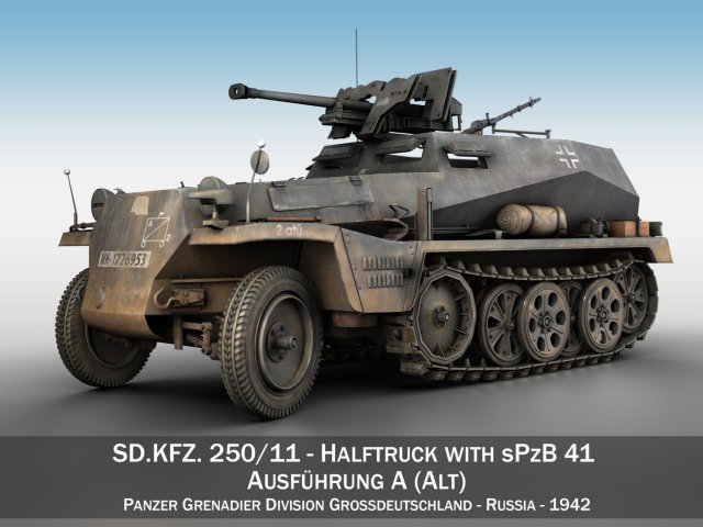 sd kfz 250 halftruck with spzb 41 pzgrendiv 3D मॉडल .c4d .max .obj .3ds .fbx .stl .blend 