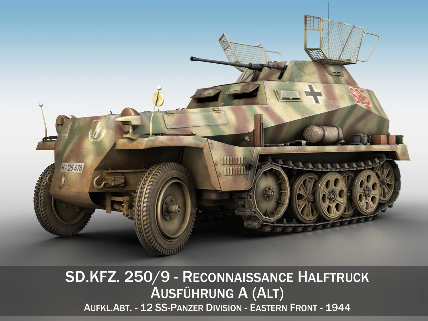 sd kfz 250 reconnaissance halftruck 12 ss pz 3D Model .c4d .max .obj .3ds .fbx .stl .blend 