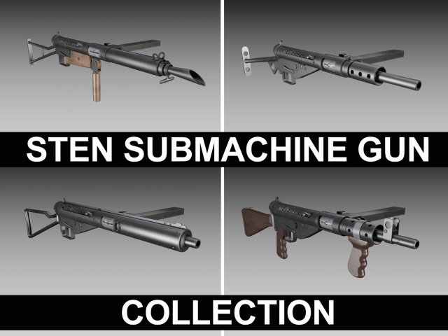 sten submachine collection 3D Model .c4d .max .obj .3ds .fbx .stl .blend 