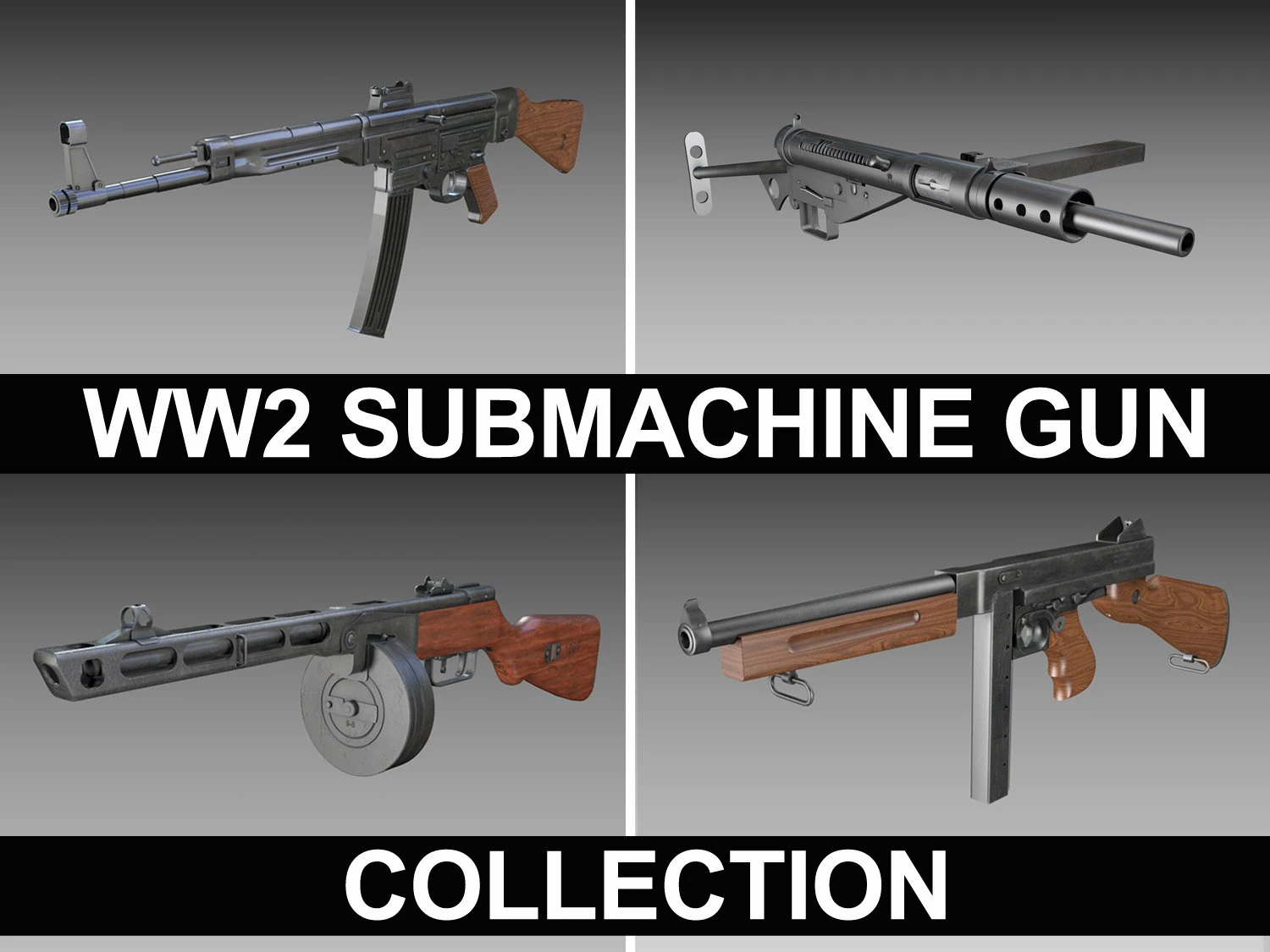 ww2 submachine collection 3D Model .c4d .max .obj .3ds .fbx .stl .blend 