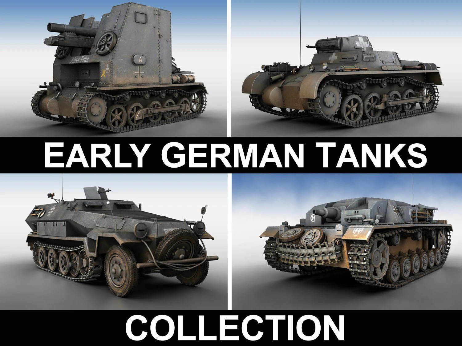 early german wwii tanks collection 3D Model .c4d .max .obj .3ds .fbx .stl .blend 